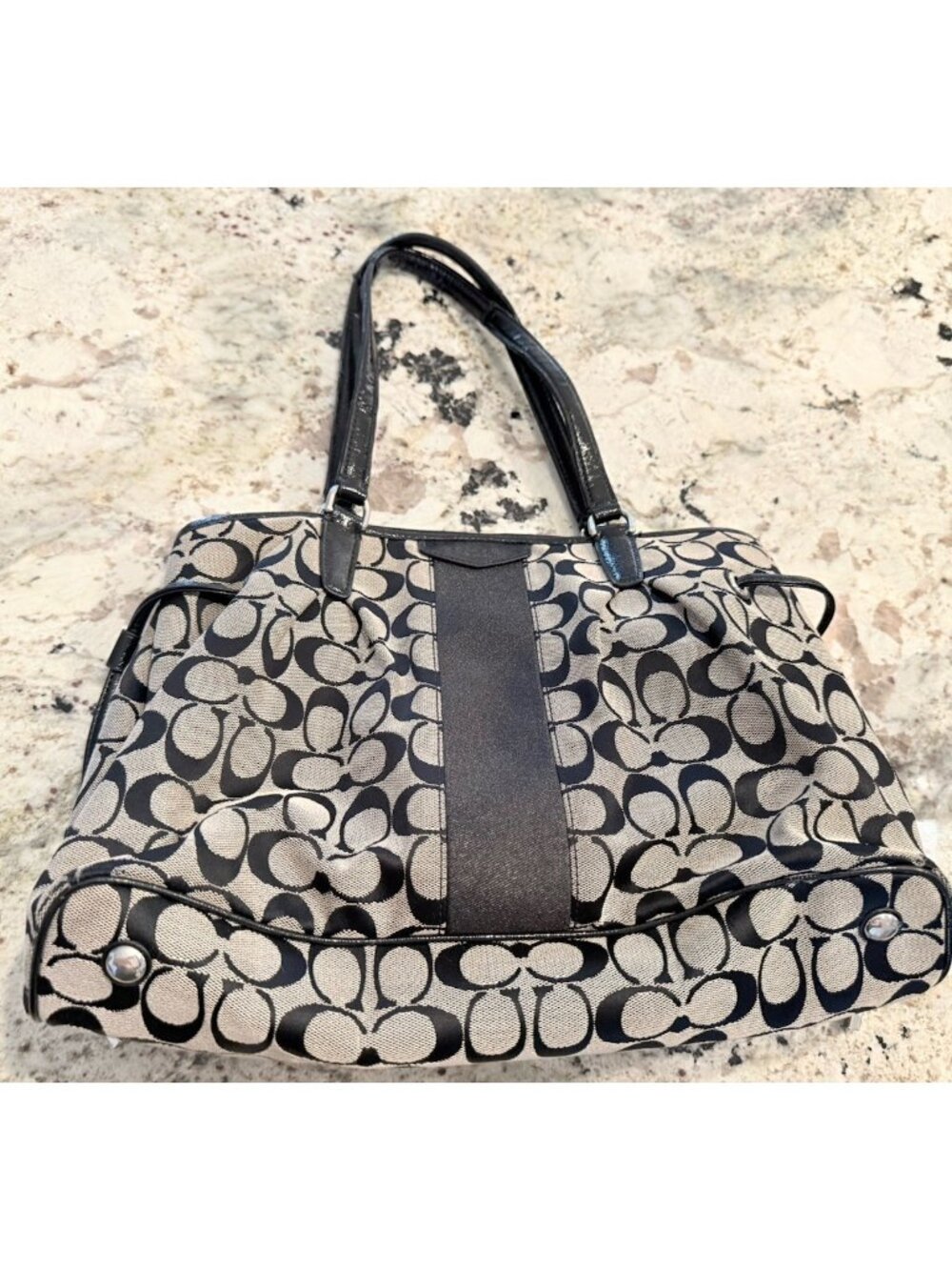 Authentic COACH Signature C Stripe Drawstring Carryall Tote Travel Purse Shouler